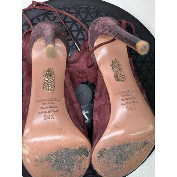 Aquazzura Burgundy Suede Leather Open Toe Lace Up Heels 39.5 / 9.5 US - Picture 4 of 12
